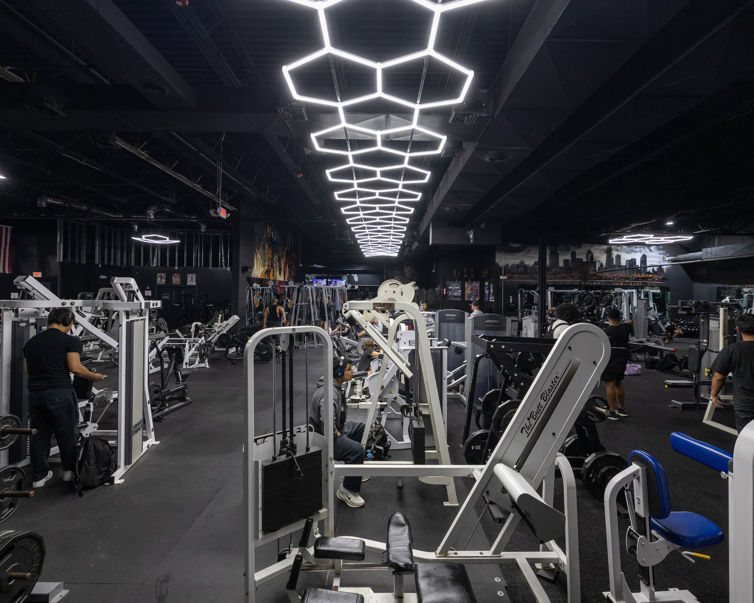 Rows of premium machines across the gym floor